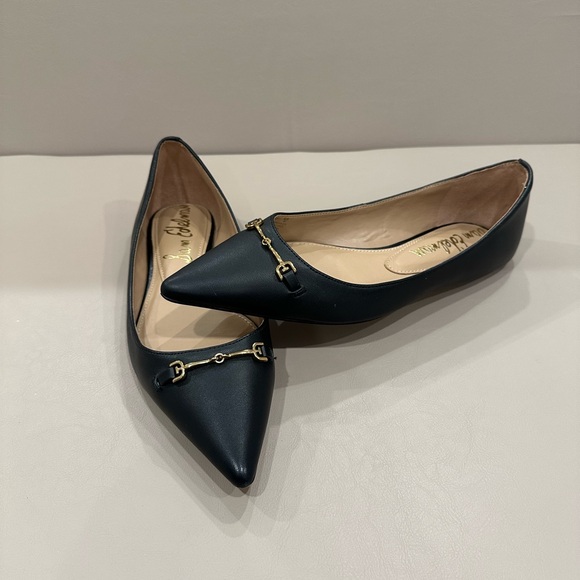 Sam Edelman Black Pointed Leather Flats with Gold Horsebit - Picture 6 of 7